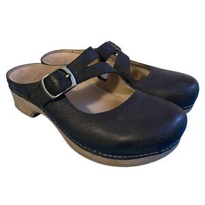 Dansko Womens Black Leather Buckle Strap Clogs Slip-On Comfort Shoes Size 39